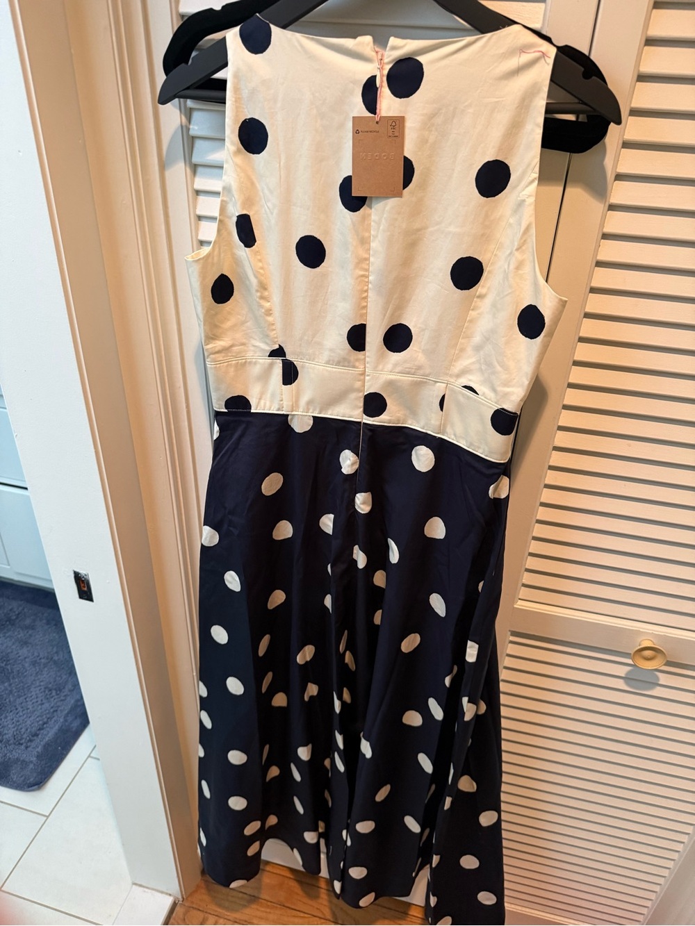 Boden Navy and Cream Polka Dot Midi Dress - Picture 2 of 3